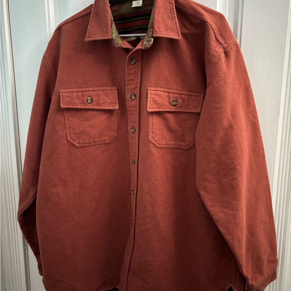 Vintage L.L. Bean Men's Brick Orange Long Sleeve Heavy Shirt
